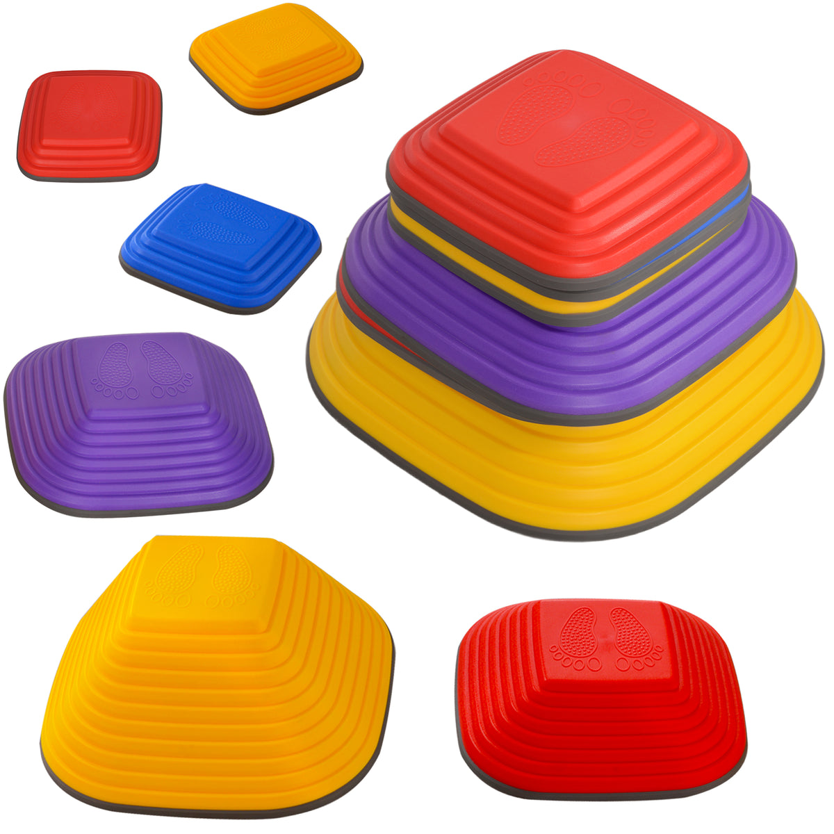 PURE Balance Stepping Stones for Kids, 6-Piece Non-Slip Stackable River Stones, Obstacle Courses for Balance and Motor Skill