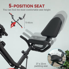 PURE Five-in-one Foldable Exercise Bike, Stationary Bike with Arm Workout Bands, LDC Monitor, Phone Holder, Red