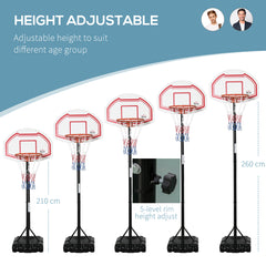 PURE Basketball Hoop Stand Portable Adjustable Height 2.1-2.6m w/ Wheels, Sturdy Rim Stable Base, Red