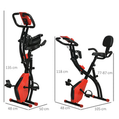 PURE 2-in-1 Folding Exercise Bike with 8-Level Magnetic Resistance, Arm Resistance Band, Pulse Sensor, Red