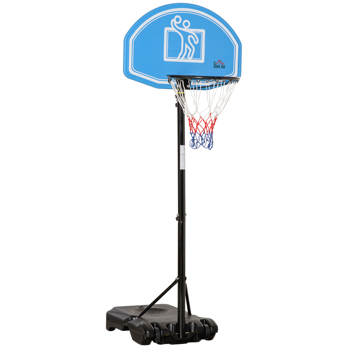 PURE Adjustable Basketball Hoop and Stand, with Wheels and Weight Base, Blue
