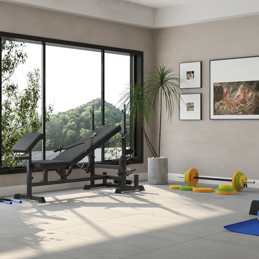 PURE Weight Bench with Adjustable Barbell Rack, Leg Extension, Preacher Curl Pad and 20kg Barbell Set