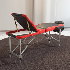 PURE Foldable Massage Bed Portable Table, 3-Section Aluminium Foldable Beauty Couch, Professional Salon Spa Table with Headrest Support and Carry Bag, 60 cm Width, Black and Red