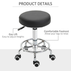 PURE Round Rolling Stool, PU Leather Height Adjustable Stool Chair with Wheels and Swivel Seat for Salon, Massage, Spa, Home Kitchen, Black