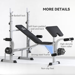 PURE Adjustable Weight Bench with Squat Rack, Heavy Duty Bench Press Rack with Preacher Curl Pad, Leg Developer, Barbell Rack, Butterfly, Home Gym Strength Training Multiuse Workout Bench, Grey
