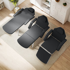 PURE Portable Massage Table, 3 Section Adjustable Beauty Bed, Foldable Massage Bed with Face Hole, Recliner Chair with Removable Headrest and Armrests for Spa, Lash, Tattoo, Black