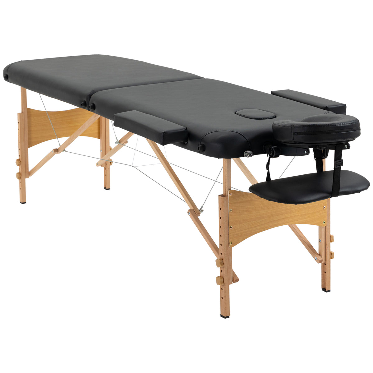 PURE Portable Massage Bed, Folding Spa Beauty Massage Table with 2 Sections, Carry Bag and Wooden Frame, Black
