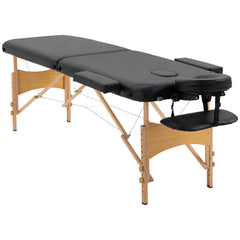 PURE Portable Massage Bed, Folding Spa Beauty Massage Table with 2 Sections, Carry Bag and Wooden Frame, Black