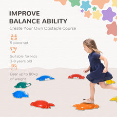 PURE 9PCs Kids Stepping Stones with TPE Anti-Slip Edge, Crab-Designed Balance River Stones, Obstacle Courses, Stackable
