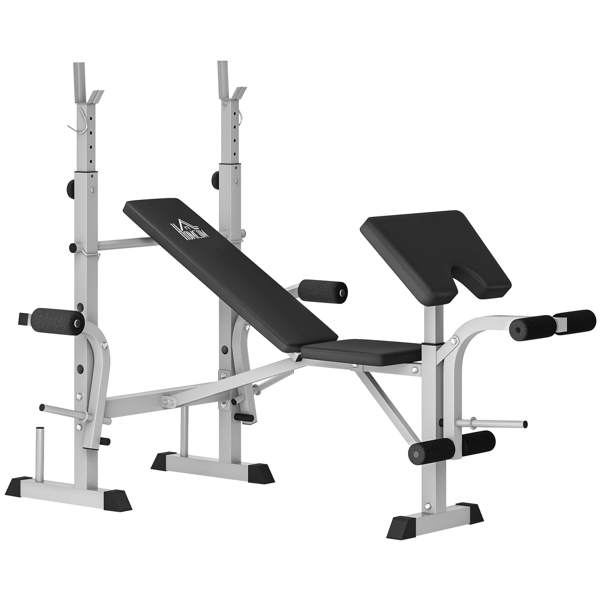 PURE Adjustable Weight Bench with Squat Rack, Heavy Duty Bench Press Rack with Preacher Curl Pad, Leg Developer, Barbell Rack, Butterfly, Home Gym Strength Training Multiuse Workout Bench, Grey