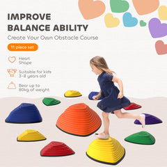 PURE 11-Piece Stepping Stones for Kids, Stackable Sensory Toys Outdoor Indoor, Obstacle Course for Balance and Motor Skills