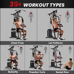 PURE Multigym Station, with 66KG Weight Stack, for Strength Training - Red & Black