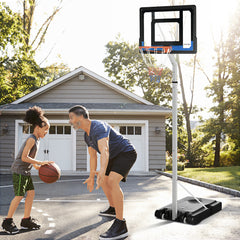 PURE 2.6-3.1m Adjustable Basketball Hoop and Basketball Stand w/ Backboard and Weighted Base, Portable on Wheels, White