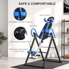 Gravity Inversion Table with Safety Belt Adjustable Hand Stand for Muscle Pain Relief, Blue