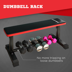 PURE Flat Weight Bench, 300KG Weight Capacity Workout Bench with Dumbbell Rack