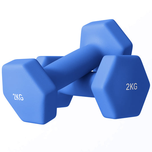 PURE 2 x 2kg Hexagonal Dumbbells Weights Set with Non-Slip Grip for Home Gym Workout, Blue