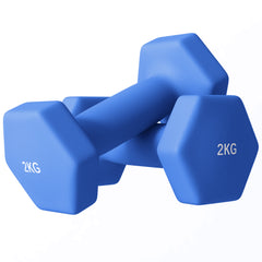 PURE 2 x 2kg Hexagonal Dumbbells Weights Set with Non-Slip Grip for Home Gym Workout, Blue