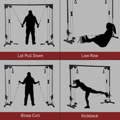 PURE Multi Home Gyms with Cable Pulley System, Cable Crossover Machine with 4 Handles for Full Body Strength Training, Power Rack for Home Workout, Black