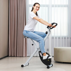 Folding & Quiet Exercise Bike with 8-Level Magnetic Resistance and Heart-Rate Sensor for Home Gym, Black and White