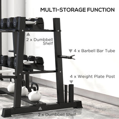 PURE 3-Tier Dumbbell Rack, Versatile Weight Rack with 4 Weight Rods for Dumbbells, Kettlebells and Plates (Rack Only)