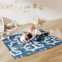 PURE Foldable Baby Play Mat, Baby Playpen, Reversible Foam Playmat, Floor Mats for Toddlers, Traffic and Grey Diamond Theme