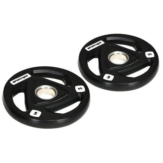 Olympic Weight Plates: 2 x 5kg Tri-Grip Rubber Coated Plates with 5cm Holes, for Gym, Home & Strength Training