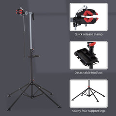 PURE Folding Bike Repair Stand Bicycle Bike Stand For Maintenance Display Cycle Rack with Tool Tray, Height Adjustable
