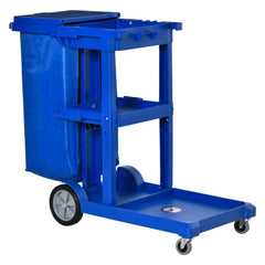 PURE Janitor Cleaning Trolley, with Bin, Shelves and Hooks - Blue