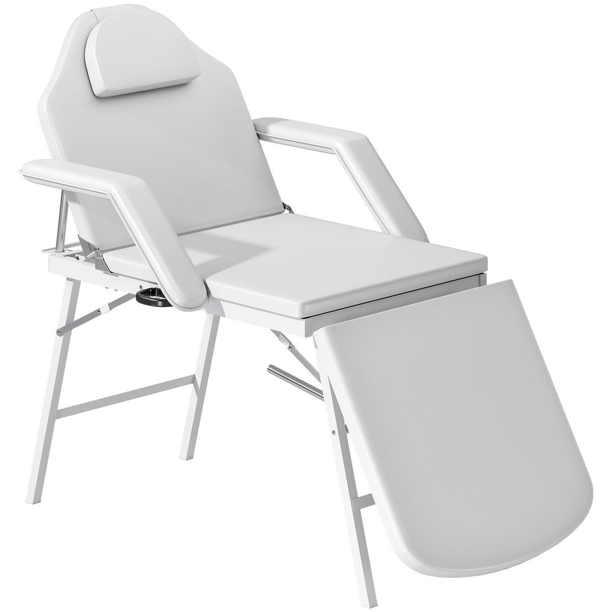 PURE Portable Massage Table, 3 Section Adjustable Beauty Bed, Foldable Massage Bed with Face Hole, Recliner Chair with Removable Headrest and Armrests for Spa, Lash, Tattoo, White