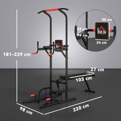 PURE Multifunction Power Tower Home Workout Dip Station w/ Sit-up Bench Push-up Bars and Tension Ropes Fitness Equipment Office Gym Training