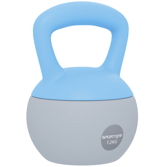PURE 12KG Soft Kettlebell, Kettlebell with Non-Slip Handle for Home Gym, Weight Lifting, Strength Training, Light Blue/Grey