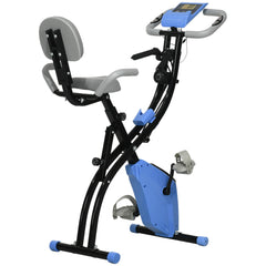 PURE 2-in-1 Folding Exercise Bike with 8-Level Magnetic Resistance, Arm Resistance Band, Pulse Sensor, Blue