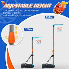 PURE Kids Basketball Hoop and Stand Portable Basketball Stand Set w/ Ball Pump Netting Backboard Adjustable Height from 126 cm to 158 cm
