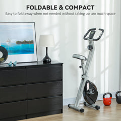 Folding & Quiet Exercise Bike with 8-Level Magnetic Resistance and Heart-Rate Sensor for Home Gym, Black and Grey