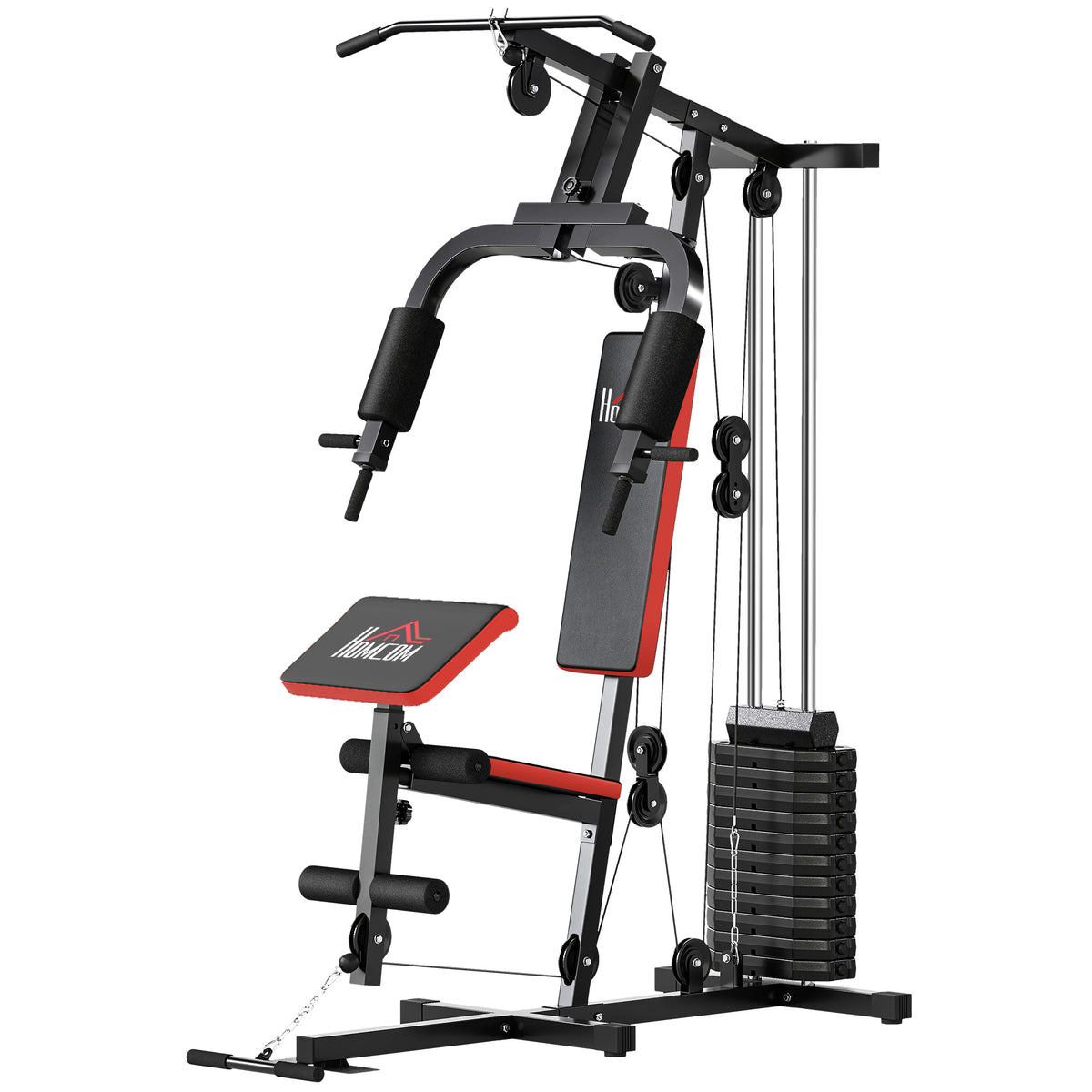 PURE Multigym Station, with 66KG Weight Stack, for Strength Training - Red & Black