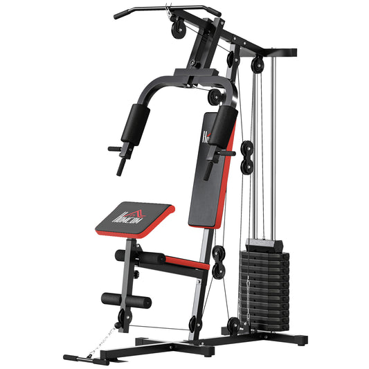PURE Multigym Station, with 66KG Weight Stack, for Strength Training - Red & Black