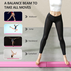 PURE 7.7ft Folding Gymnastics Beam, Floor Balance Beam for Kids with Anti-Slip Base, Gymnastics Equipment for Home, Pink