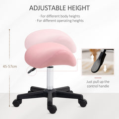 PURE Saddle Stool, PU Leather Adjustable Rolling Salon Chair with Steel Frame for Massage, Spa, Beauty and Tattoo, Pink