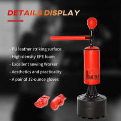 PURE 155-205cm 3-IN-1 Freestanding Boxing Punching Bag Stand, Boxing Speed Trainer with Rotating Flexible Arm, Speed Ball, Fillable Base, Red
