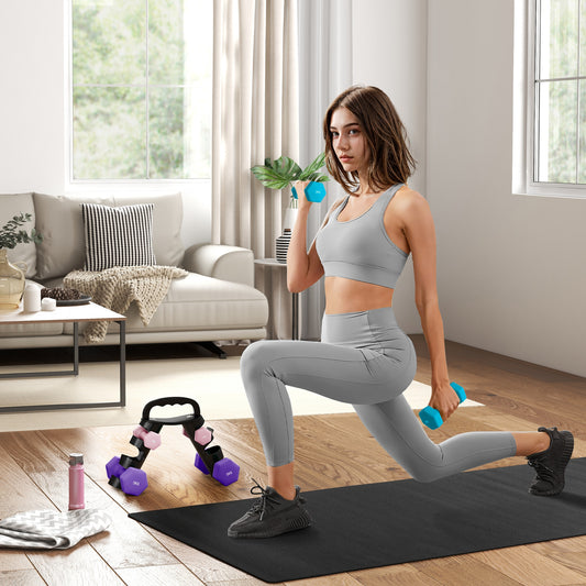 PURE Dumbbells Set with Storage Rack, 2 x 1kg, 2 x 3kg, 2 x 5kg, Pink