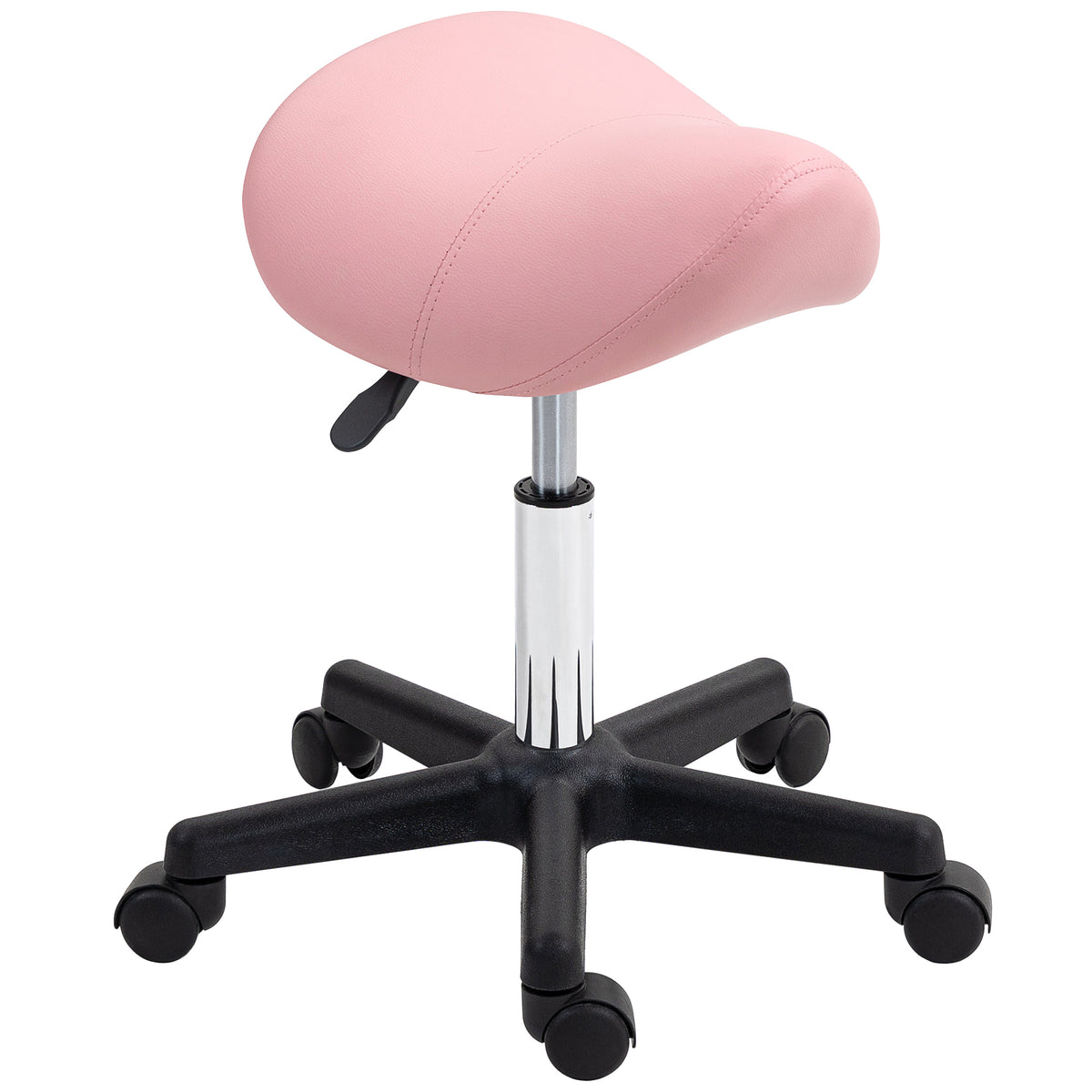 PURE Saddle Stool, PU Leather Adjustable Rolling Salon Chair with Steel Frame for Massage, Spa, Beauty and Tattoo, Pink