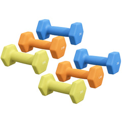 PURE 2 x 1kg, 2 x 1.5kg and 2 x 2kg Hexagonal Dumbbells Weights Set with Non-Slip Grip for Home Gym Workout