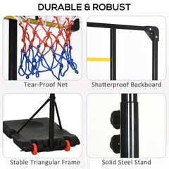 PURE Height Adjustable Basketball Hoop and Stand with Firm Backboard and Weighted Base, Portable Wheels, Yellow