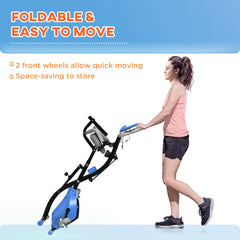 PURE 2-in-1 Folding Exercise Bike with 8-Level Magnetic Resistance, Arm Resistance Band, Pulse Sensor, Blue
