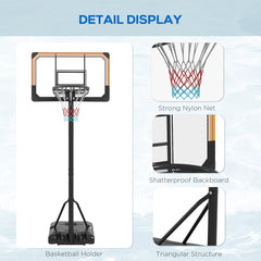 PURE Height Adjustable Basketball Stand Net Set System, Freestanding Basketball Hoop and Stand with Wheels, 182-213cm - Black