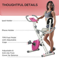 PURE Folding Exercise Bike, with Adjustable Magnetic Resistance, Seat Height - White and Pink